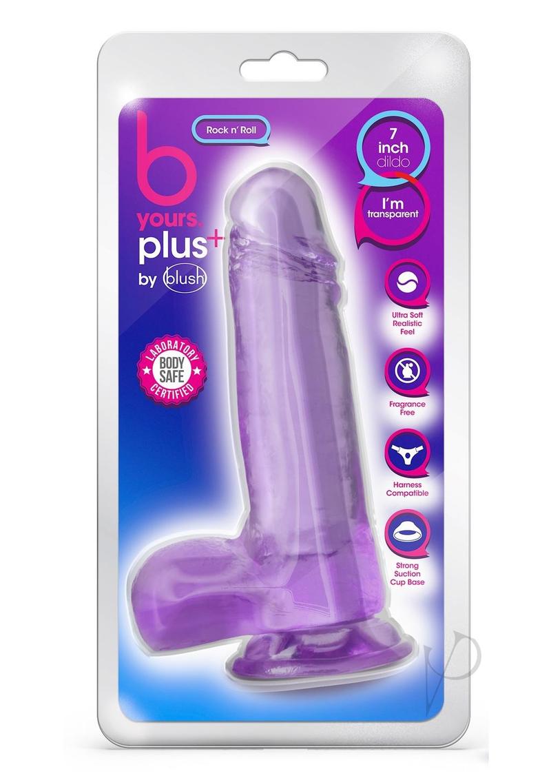 Realistic 7.25 Inch Purple Dildo with Balls - B Yours Plus Rock n' Roll Design for Solo Play & Couples Use - Adult Sex Toy for Enhanced Pleasure & Intimate Moments