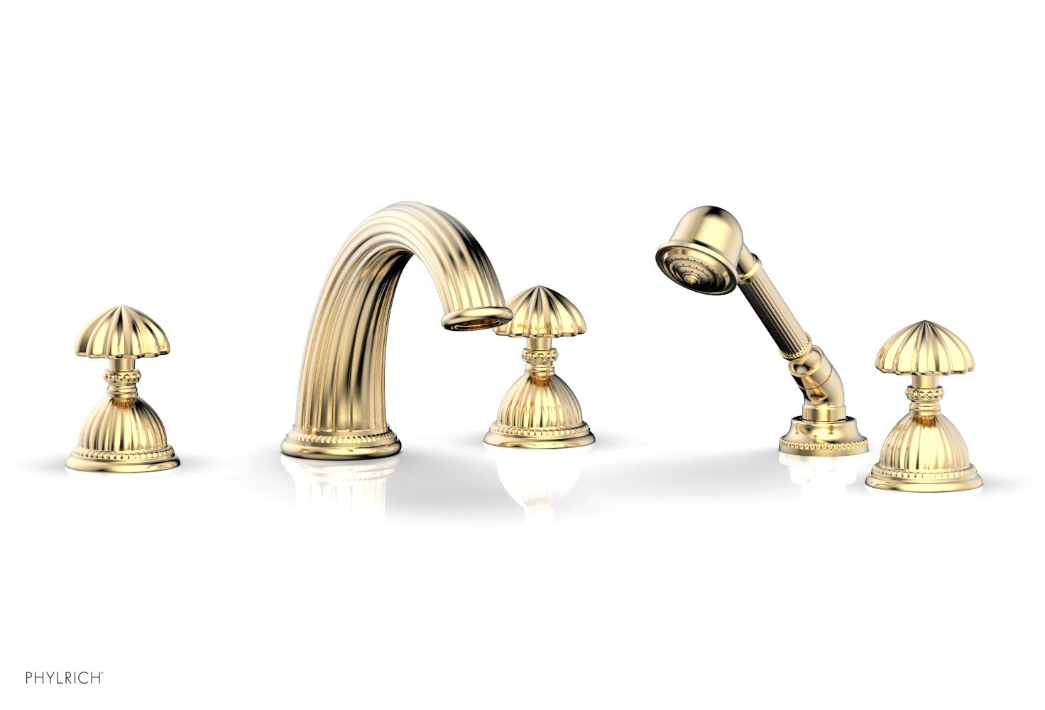 GEORGIAN & BARCELONA Deck Mounted Bathtub Faucet Set with Round Handles and Hand Shower K2361P1 - Perfect for Modern Bathroom Renovation and Spa-Like Experience