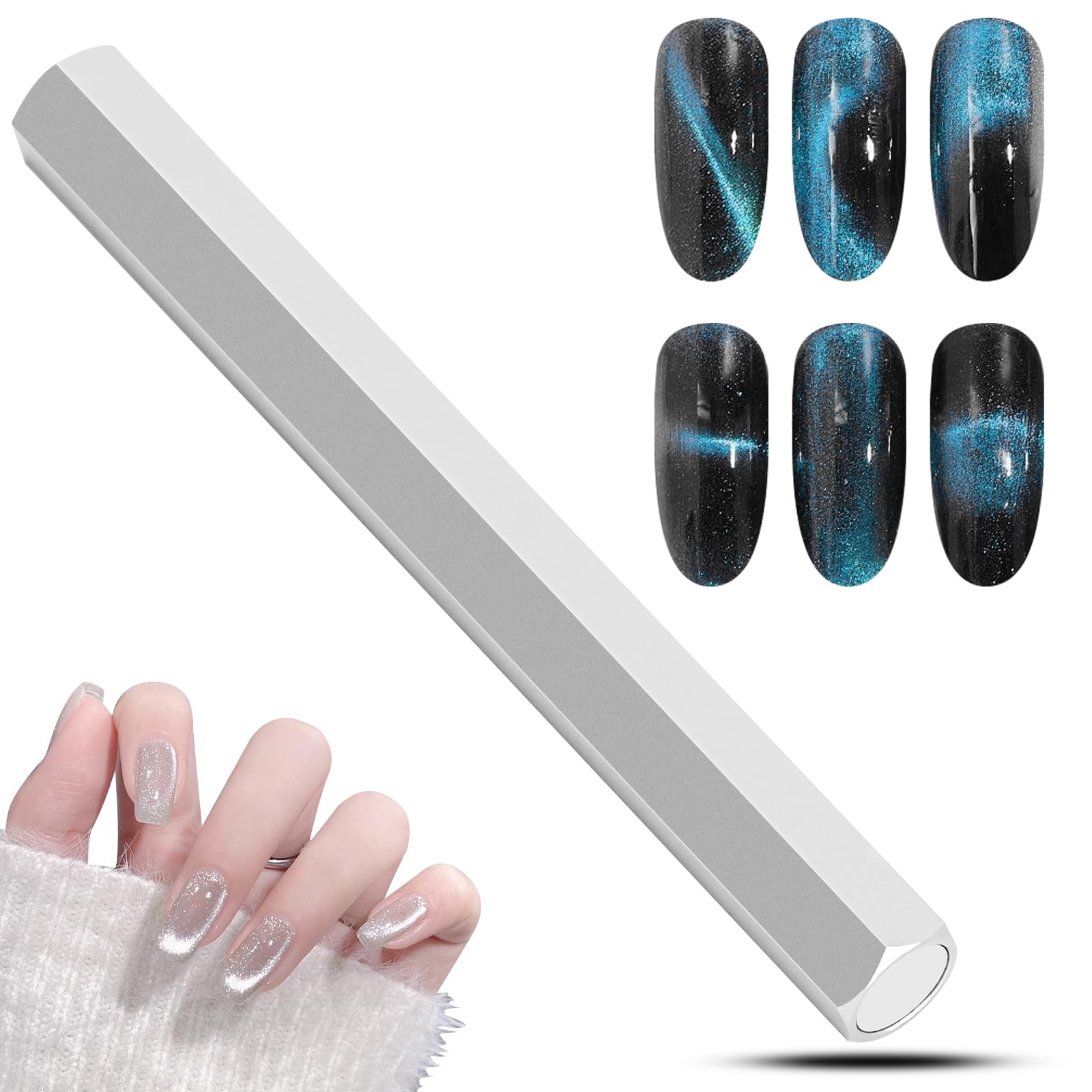 Professional Double-Ended Hexagon Cat Eye Nail Magnet Stick for Gel Polish - Strong Magnetic Effect for Stunning Cat Eye Nails - Perfect for DIY, Nail Studio & Salon Use (Silver) | Create Salon-Quality Magnetic Nail Art at Home or Professional Nail Services