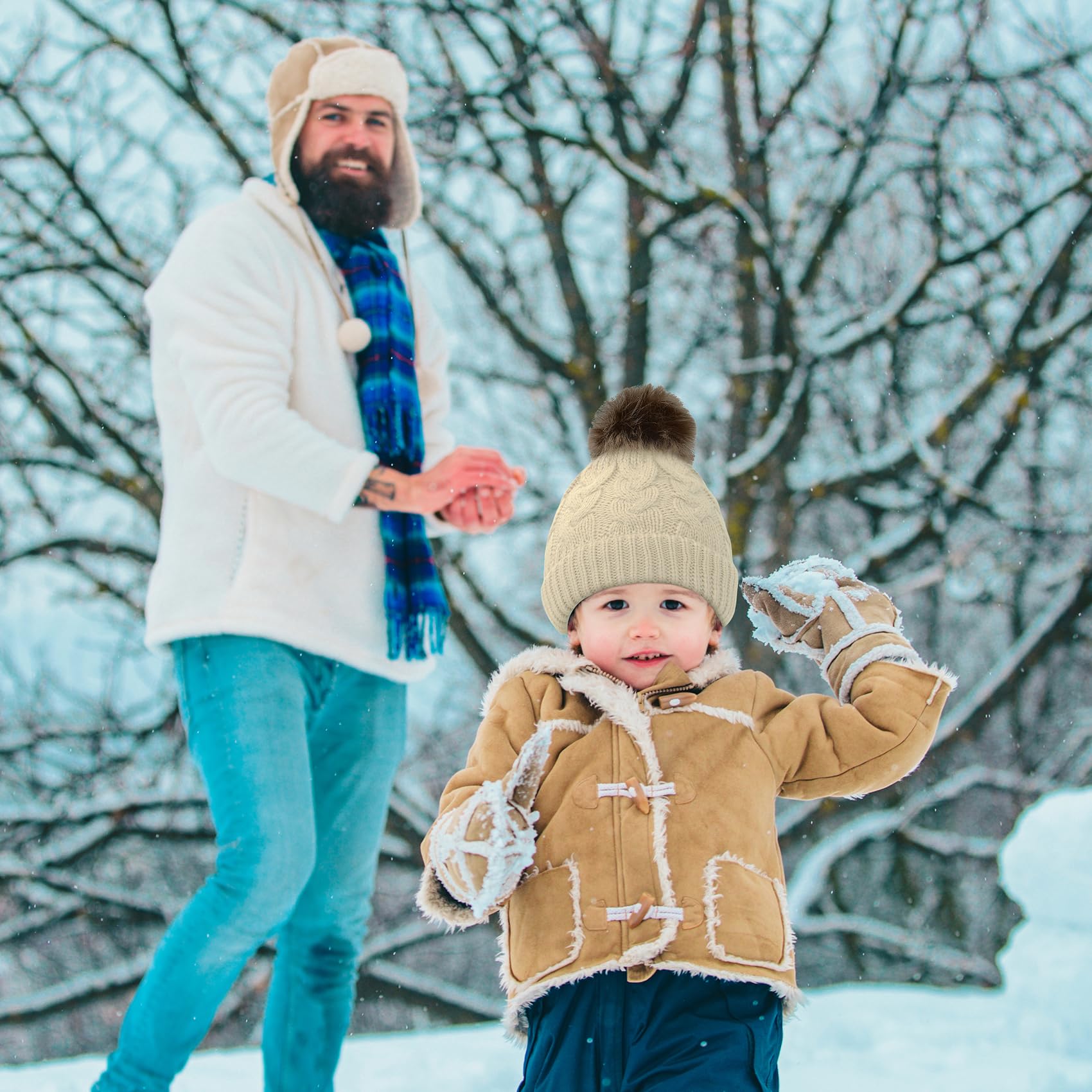 Durio Baby Winter Hat with Pom Poms - Soft Knit Beanie for Newborns & Infants - Warm Winter Hats for Girls & Boys - Perfect for Outdoor Play, Snow Days & Holiday Photos