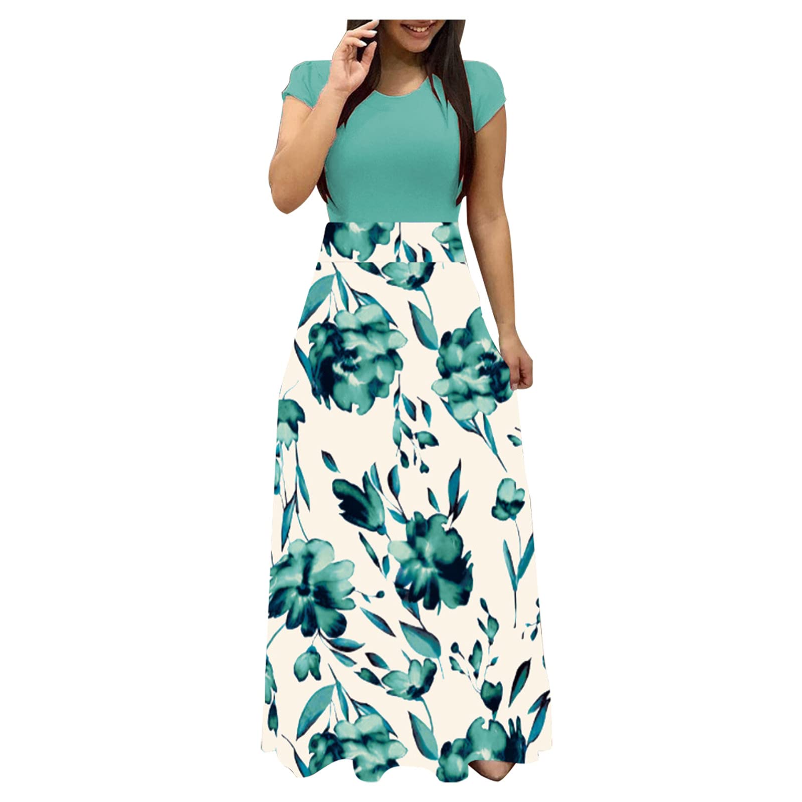 Zieglen Women's Floral Patchwork Long Maxi Dress - Casual Beach Sundress with Swing Skirt | Perfect for Summer Vacations, Boho Outfits & Beach Weddings