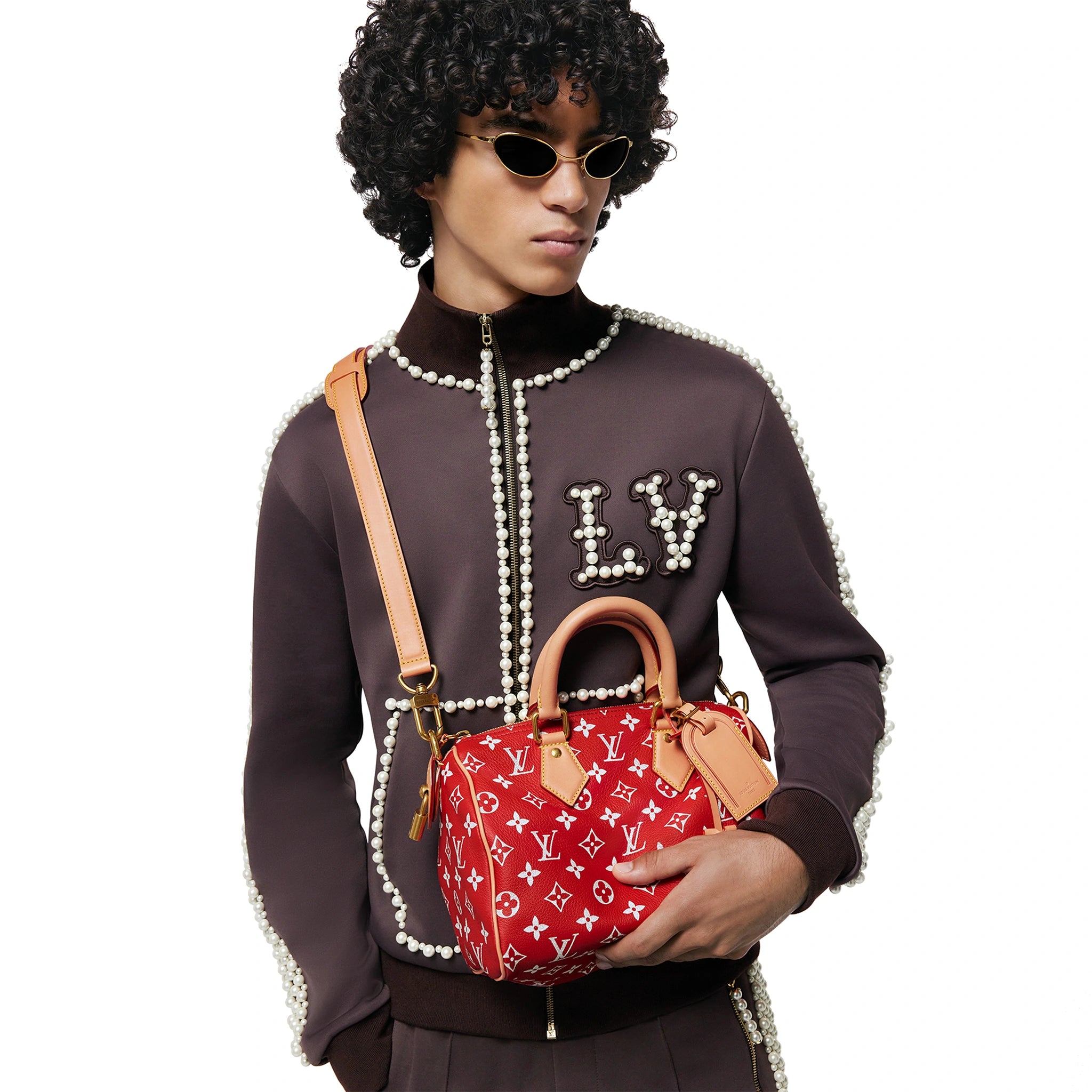 Authentic Louis Vuitton Monogram Speedy 25 Handbag with Red Bandoulière Crossbody Strap - Perfect for Travel, Work & Everyday Luxury Fashion Accessory
