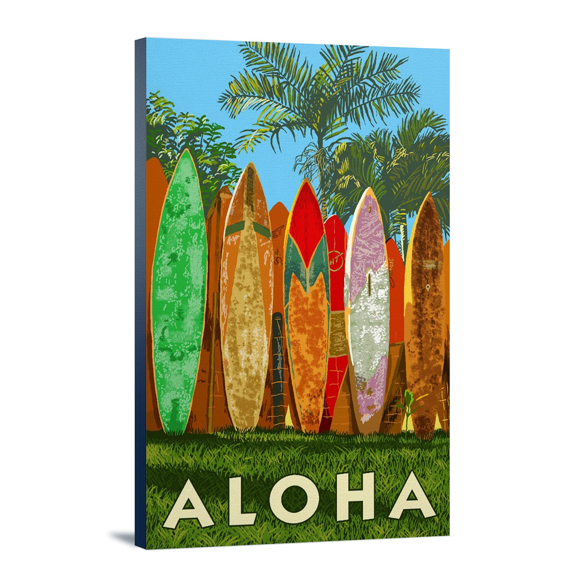 Lantern Press Surfboard Fence Aloha Wall Art - 16x24 Wrapped Canvas Print for Beach House Decor, Hawaiian Theme Living Room & Coastal Bedroom Design