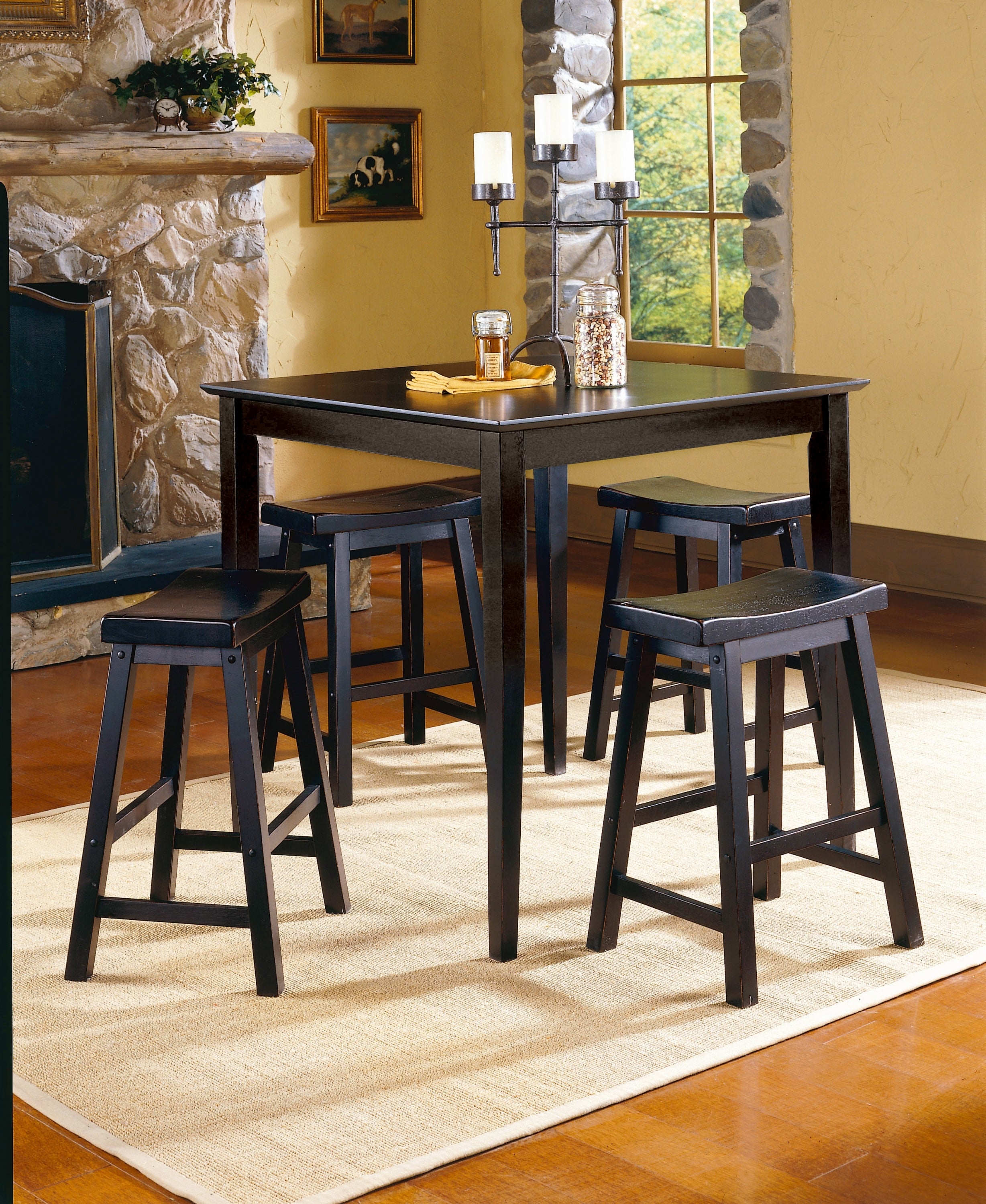 24 Inch Black Counter Height Stools Set of 2 - Solid Wood Saddle Seat Bar Stools for Kitchen Island, Breakfast Nook & Casual Dining - Modern Home Furniture