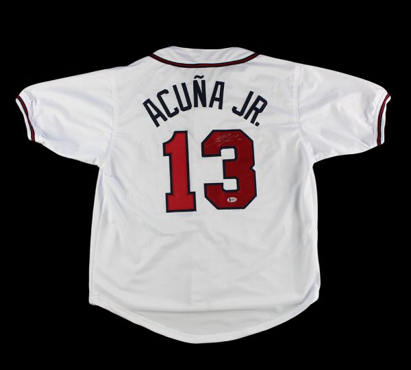 Authentic Ronald Acuna Jr. Signed Atlanta Braves Custom White Jersey - Limited Edition Collectible for Baseball Fans & Memorabilia Enthusiasts - Perfect for Display, Gifting, and Game Day Events