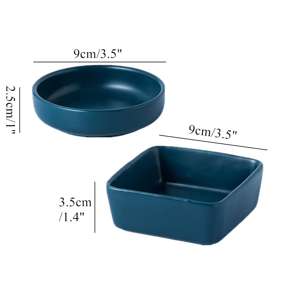Ceramic Paper Clip Holder Set - 2pcs Navy Blue Square & Round Paperclip Dispenser for Office, School, Home Desk Organization | Cute Desktop Accessories Storage Plate for Daily Use (Navy Blue)