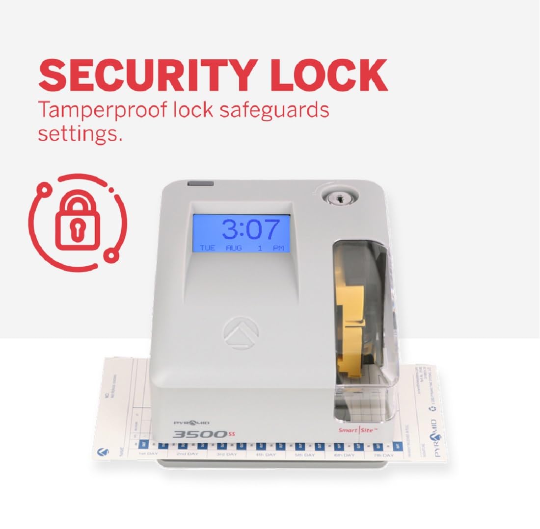 Pyramid Time Systems 3500SS Employment Time Clock & Document Stamp with Smart Site Alignment - Punch Time Clock Kit Includes 25 Time Cards, 1 Ribbon & 2 Security Keys - Perfect for Small Business Employee Time Tracking & Payroll Documentation
