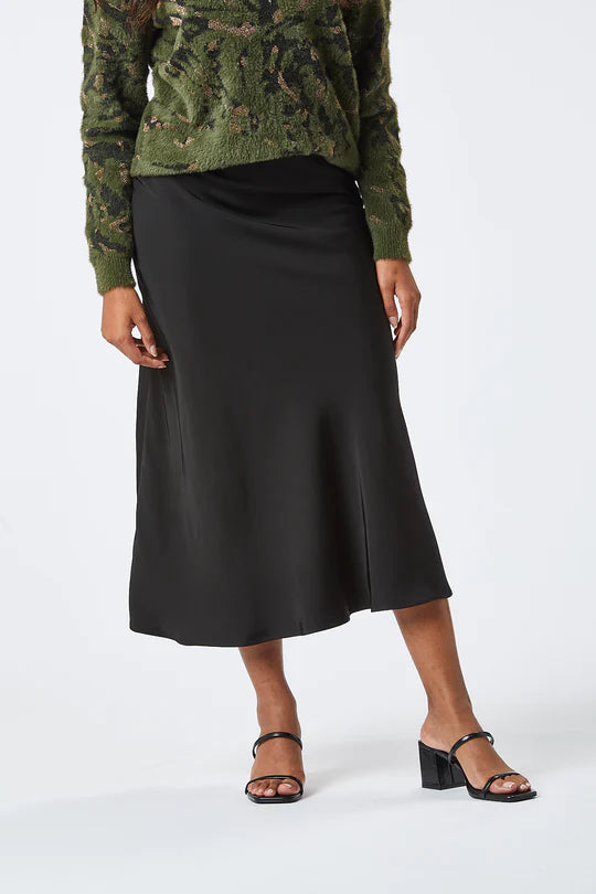 Evelyn Black Midi Skirt for Women - Elegant High Waist Flowy Skirt for Office, Party & Casual Wear