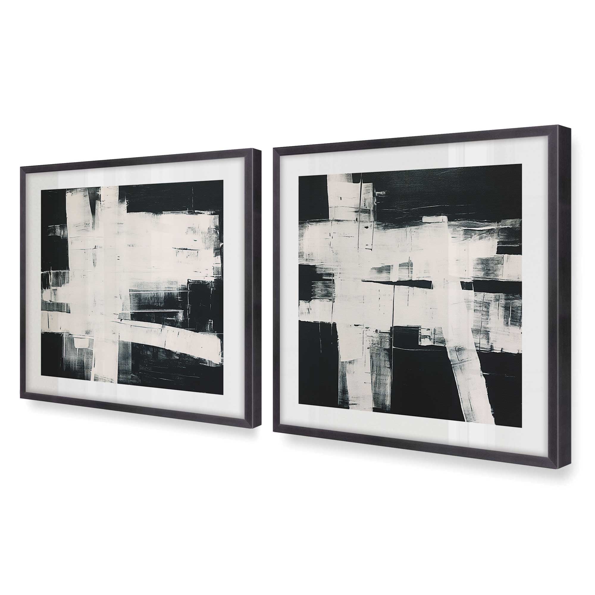 Eclipsed Onyx Tangle - Set of 2 Premium Art Prints for Wall Decor | Modern Abstract Black & White Artwork for Living Room, Bedroom & Office