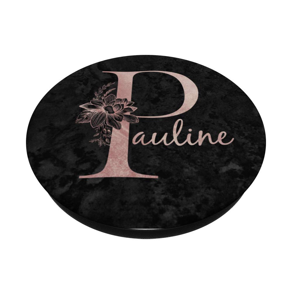 Pauline Name Personalized Pink Rose on Black PopSockets PopGrip - Swappable Phone Grip for iPhone, Samsung & Tablets - Perfect Gift for Birthdays, Anniversaries & Everyday Use