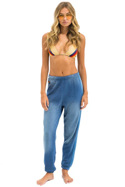 Aviator Nation 5 Stripe Faded Water Wash Sweatpants - Comfortable Casual Lounge Pants for Women & Men - Perfect for Yoga, Gym, and Relaxing at Home