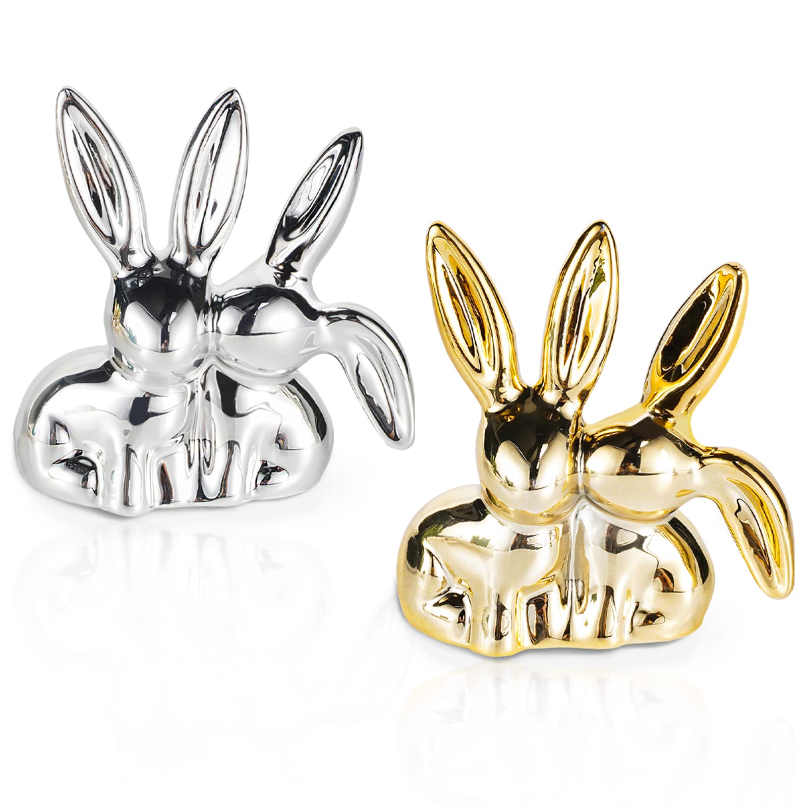 Ceramic Bunny Ring Holder for Jewelry - Elegant Silver Rabbit Ring Dish for Wedding & Engagement Rings - Perfect for Jewelry Display, Bathroom Organizer, and Gift Giving