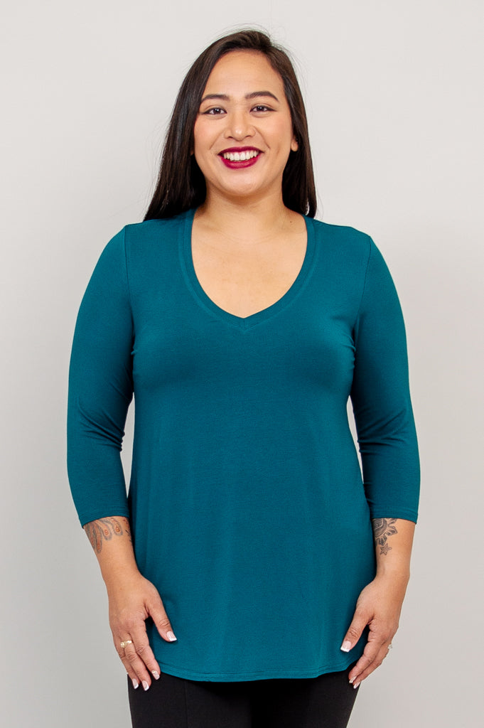 Jackie 3/4 Sleeve Bamboo Top for Women - Soft & Breathable Teal Green Shirt - Perfect for Yoga, Workout & Casual Wear