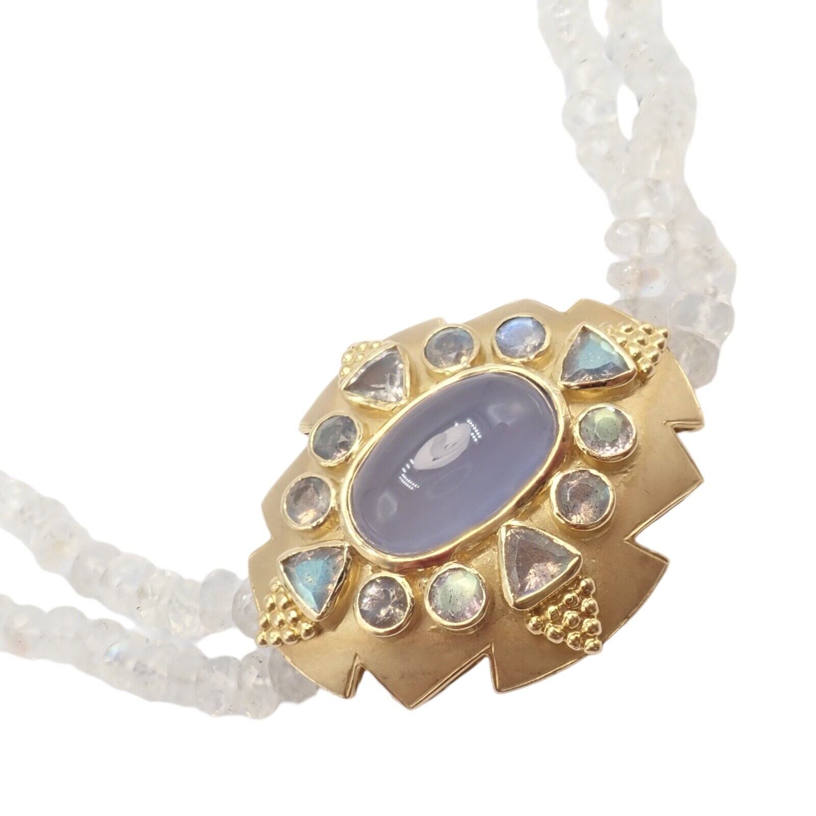 Paula Crevoshay 18k Gold Moonstone Chalcedony Jewelry Set - Brooch, Bracelet & Necklace OOAK for Special Occasions & Luxury Gifts
