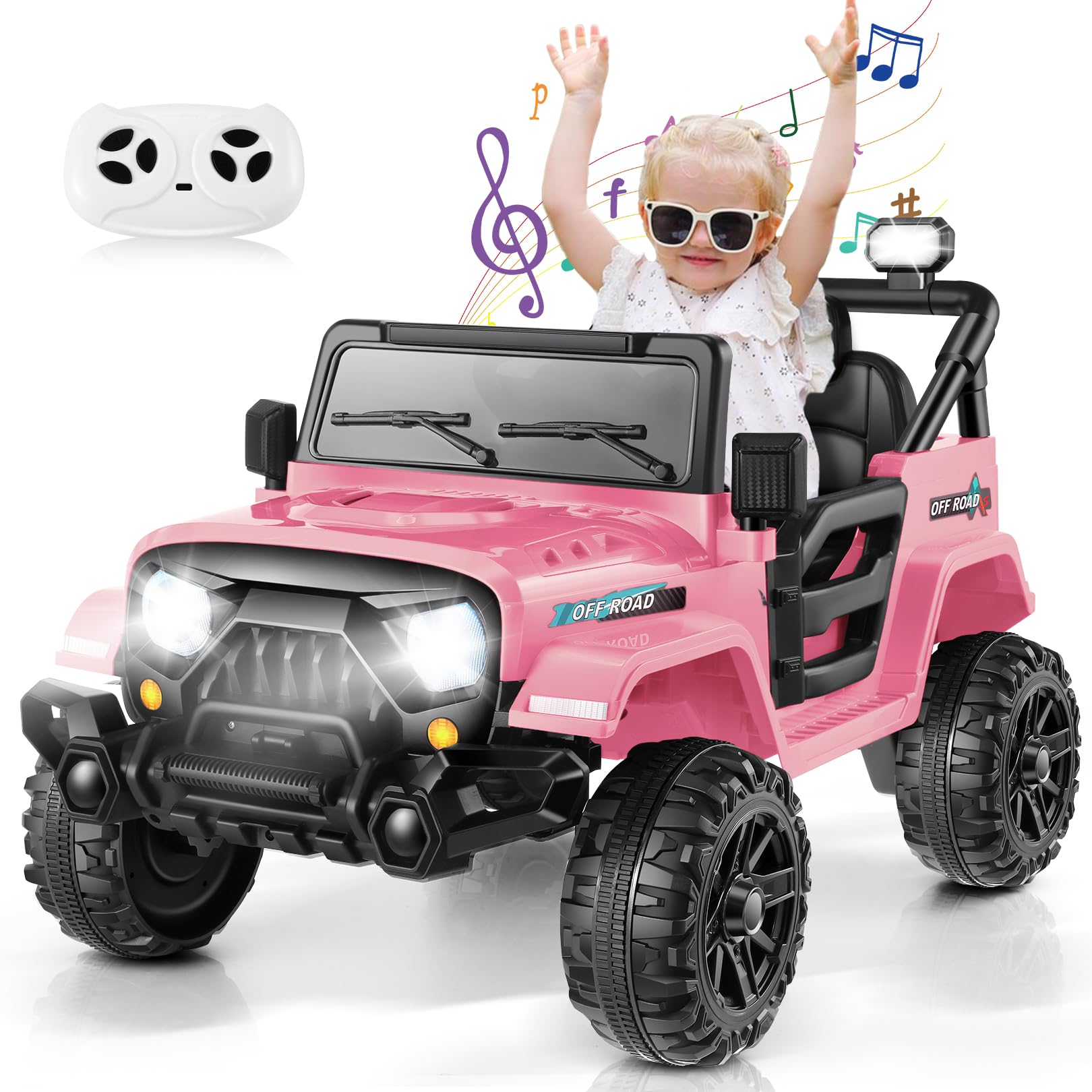 Hikole Pink Kids Ride On Car with Parent Remote Control - 12V Battery Powered Electric Toy Car for Girls with Music Player, LED Lights, Bluetooth, 3 Speed Settings & Spring Suspension - Perfect for Birthday Gifts, Outdoor Play & Indoor Fun
