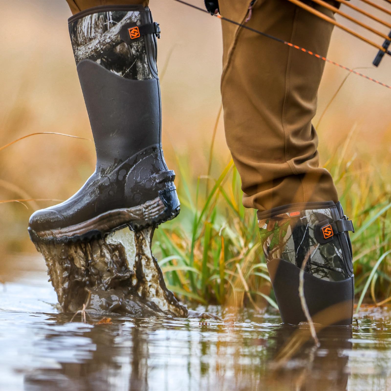 HISEA Men's Waterproof Insulated Neoprene Rubber Rain Boots - Anti-Slip Hunting & Outdoor Work Boots for Gardening, Farming, Fishing, Yard Work - Adjustable Calf Design - Perfect for Wet Weather, Muddy Terrains & Heavy Duty Outdoor Activities