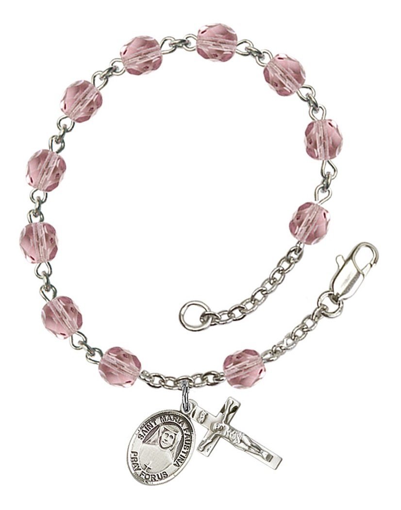 June Birthstone Beaded Rosary Bracelet with St. Maria Faustina Charm - 7.5 Inch Catholic Prayer Jewelry for Women, Perfect for Baptism, First Communion & Daily Devotion