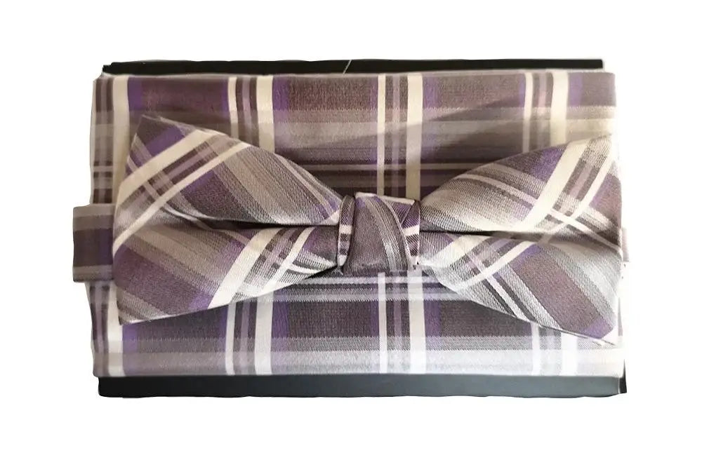 Elegant Grey Lilac Slim Silk Bow Tie and Pocket Square Set for Men - Perfect for Weddings, Prom & Formal Events