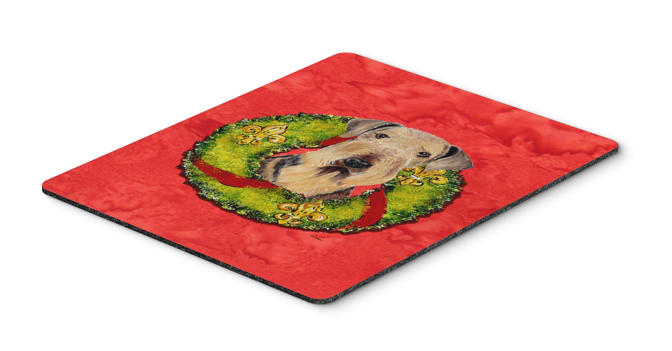 Caroline's Treasures SC9103MP Airedale Christmas Wreath Mouse Pad - Large Washable Desk Mat for Home Office, Gaming & Computer Use | Perfect Holiday Gift & Workspace Decor