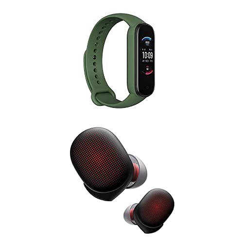 Amazfit Band 5 Fitness Tracker & PowerBuds True Wireless Earbuds Bundle - Heart Rate Monitor, Bluetooth, Noise Cancellation, Alexa Built-in Smartwatch - Perfect for Gym, Running & Daily Activity Tracking (Olive/Black)