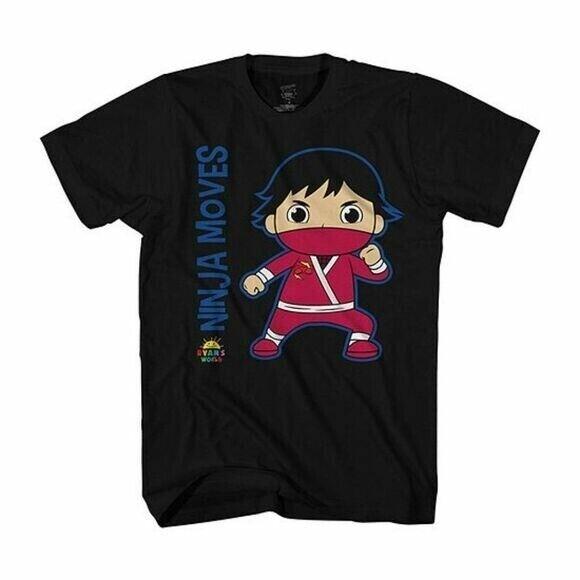 Ryan's World Boys Ninja Moves Graphic Short Sleeve T-Shirt - Size 14/16 - Cool Ninja Themed Shirt for Kids Play, Birthday Parties & Everyday Wear