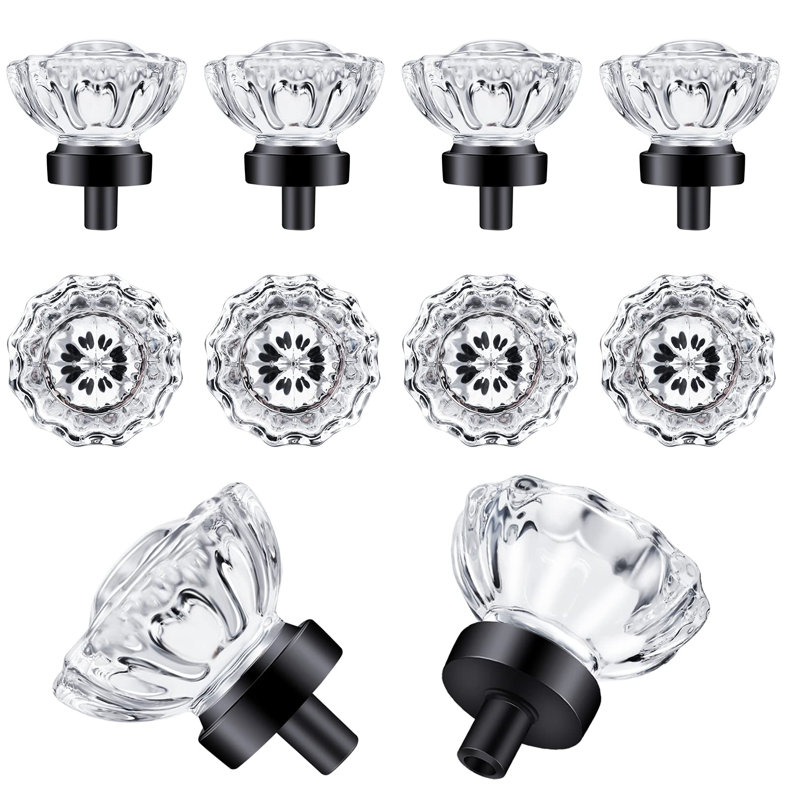 Matte Black Glass Cabinet Knobs 8 Pack - Vintage Crystal Drawer Knobs & Pulls for Dresser, Wardrobe, Kitchen Cabinets - Elegant Home Decor Upgrade