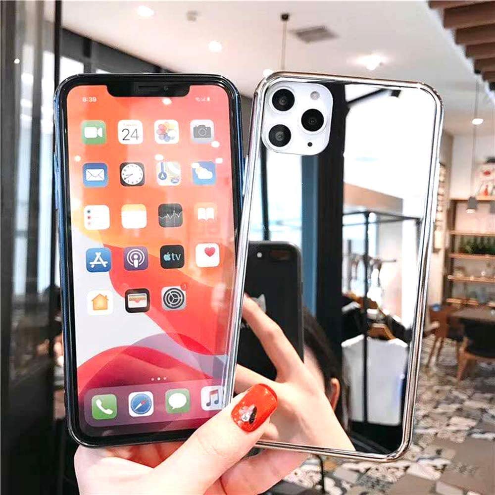 Luxury Fashion Mirror Case for iPhone 12/12 Pro - Soft TPU Bumper Frame, Shockproof Tempered Glass Back Cover with Glitter Design - Trendy Phone Case for Women & Girls (Blue) - Perfect for Parties, Dating & Everyday Use