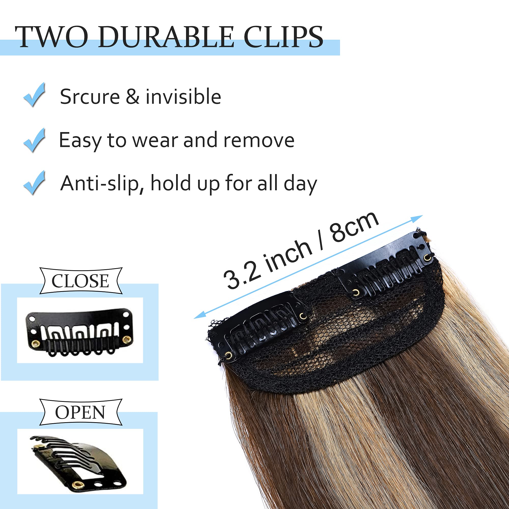 SEGO Clip-in Short Human Hair Extensions 12 Inch - Real Human Hair Toppers for Women with Thinning Hair, Adds Volume (1 Piece, 17g, #4P27 Medium Brown & Dark Blonde) - Perfect for Daily Styling, Parties & Special Occasions