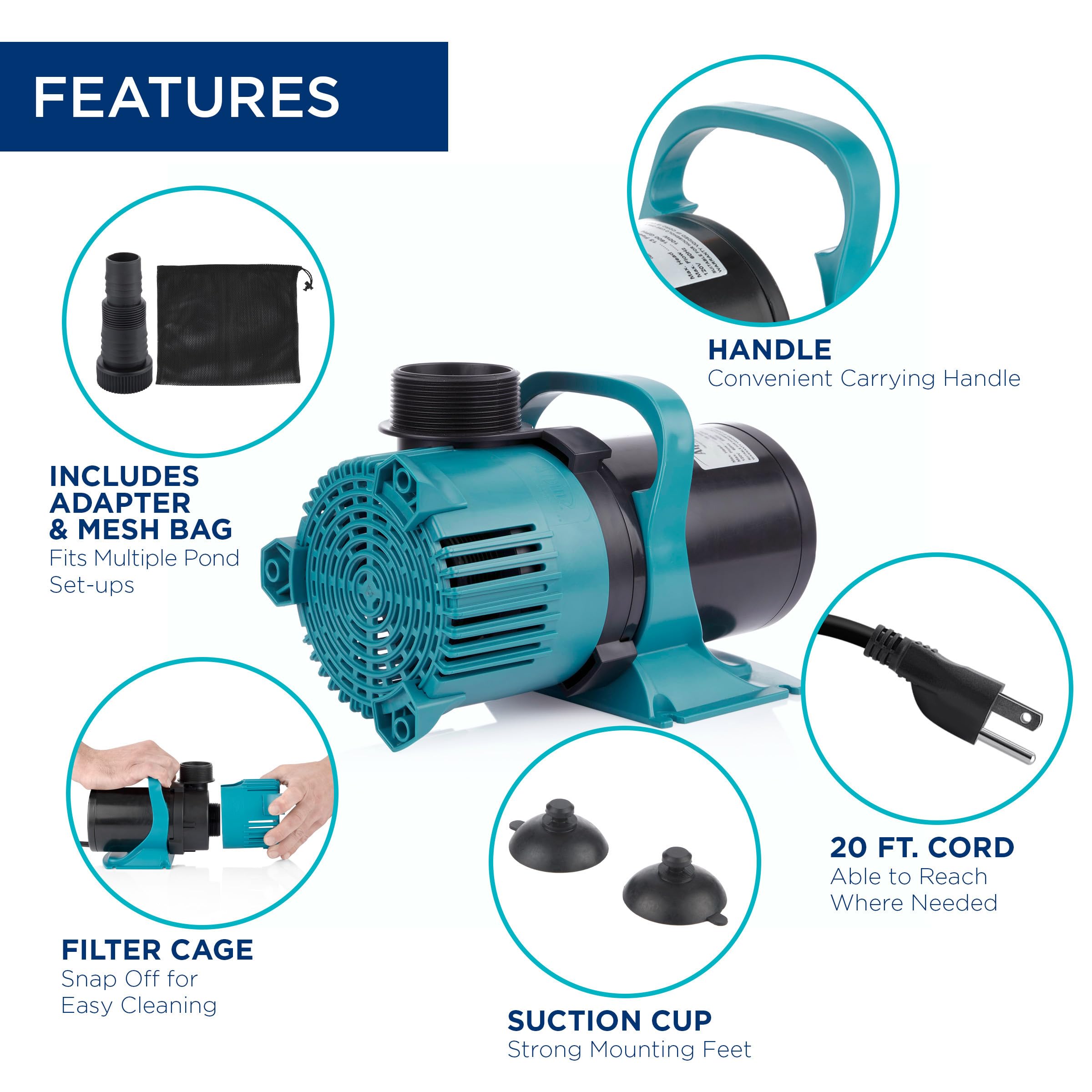 Alpine Corporation 4700 GPH Energy Efficient Water Pump for Ponds, Fountains, Waterfalls - Powerful Circulation for Outdoor Garden, Backyard Decor & Aquatic Systems