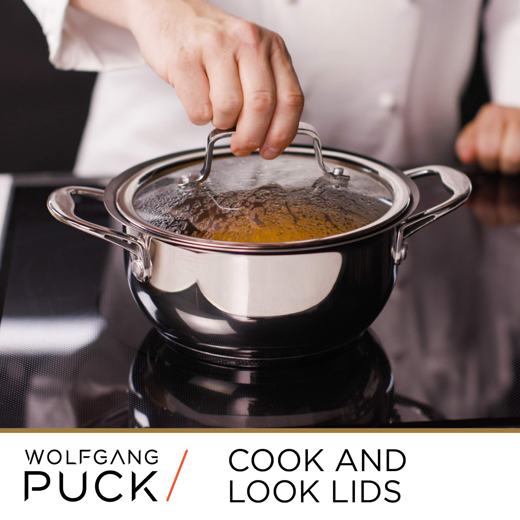 Wolfgang Puck 6-Piece Stainless Steel Cookware Set - Nonstick Pots & Pans with Tempered Glass Lids, Cool-Touch Handles & Pouring Rims | Perfect for Boiling, Frying & Everyday Cooking in Modern Kitchens