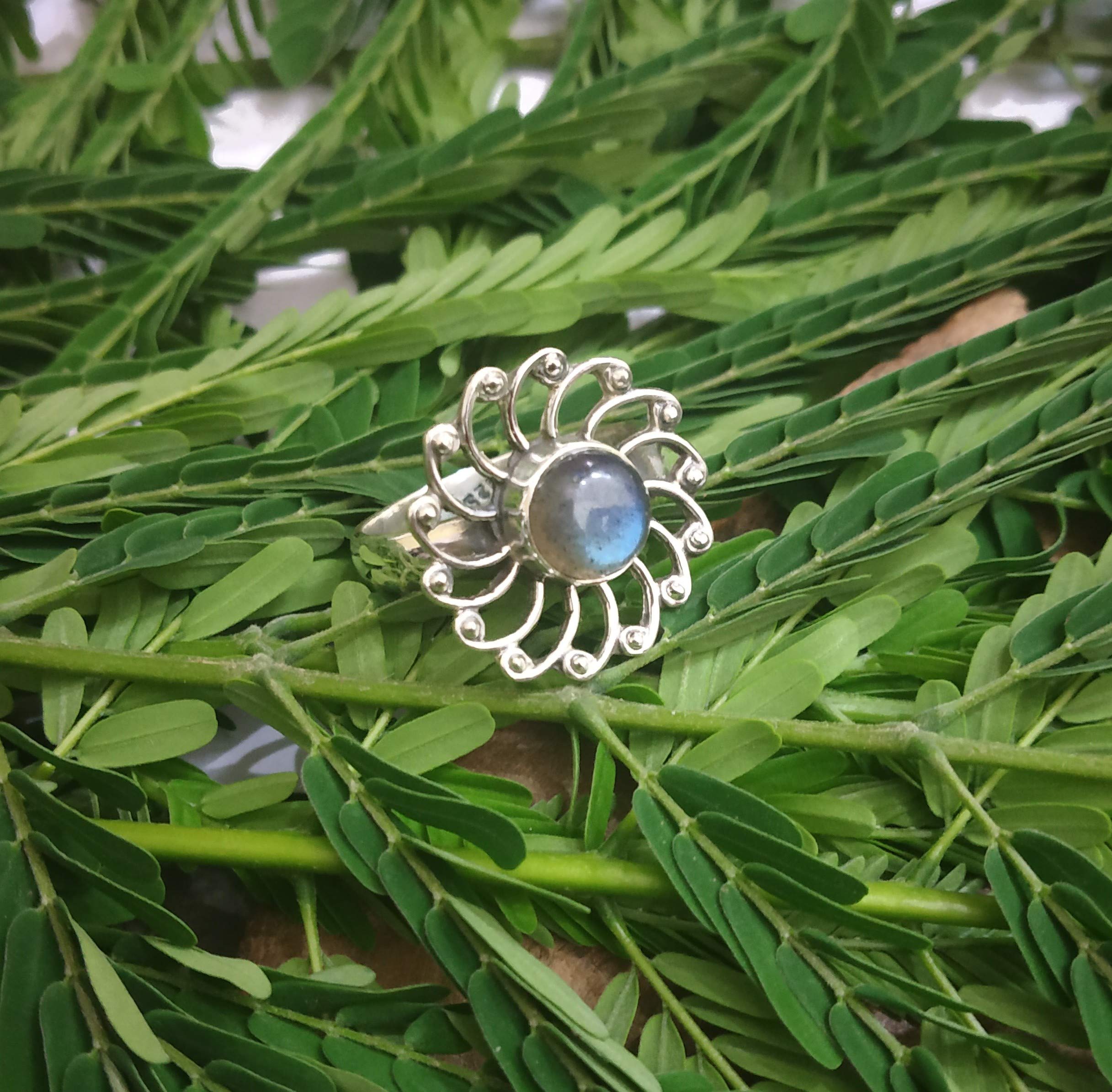 Labradorite Gemstone Ring - 925 Sterling Silver Handmade Jewelry for Women | Unique Boho Vintage Statement Ring | Perfect for Engagement, Bridal, Birthday Gifts | Blue Flashy Jewelry for Everyday Wear & Special Occasions