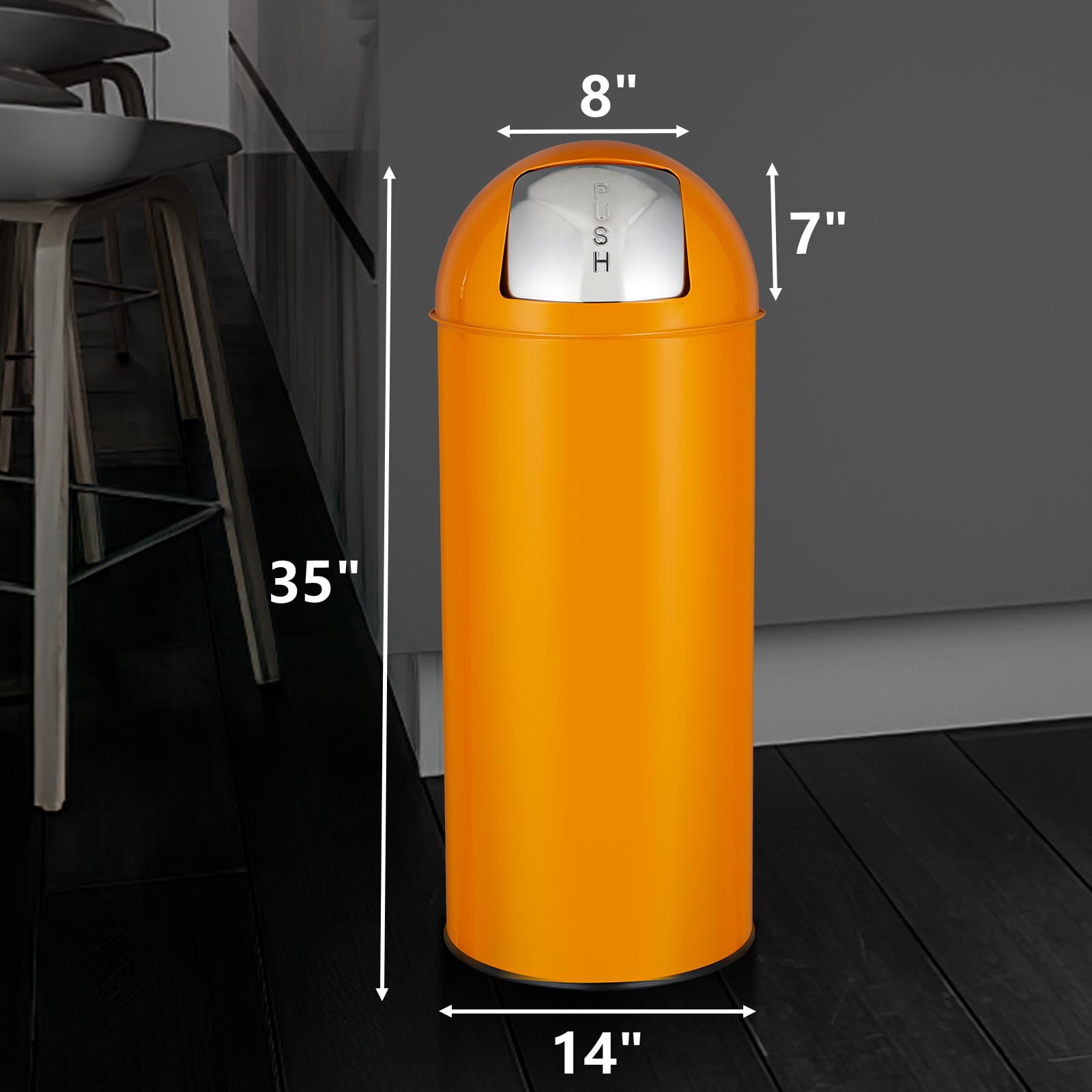 GARVEE 17 Gallon Heavy Duty Stainless Steel Trash Can with Push Lid - Odorless, Anti-Slip Base for Kitchen, Office & Restaurant | Perfect for High-Traffic Areas & Commercial Use