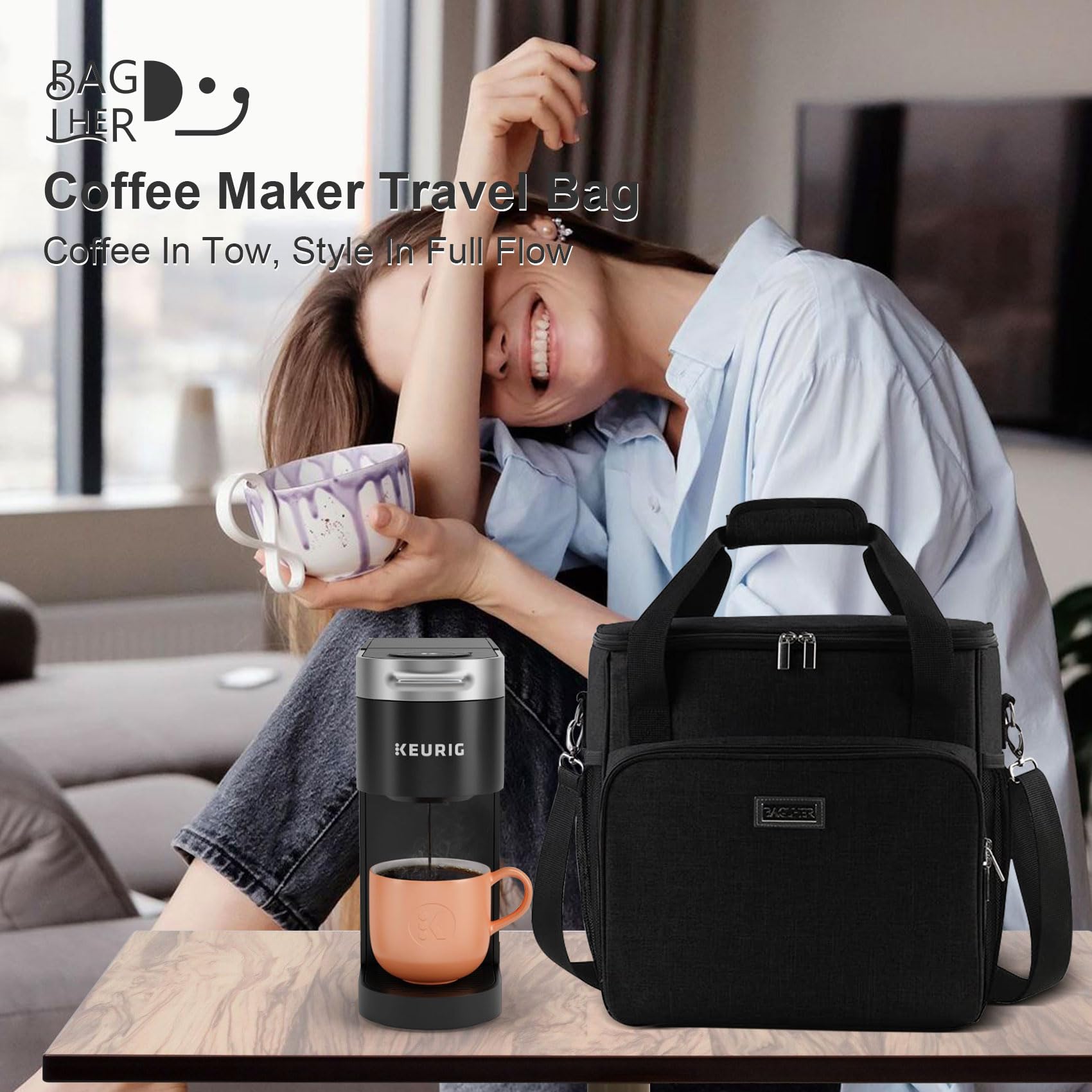 Portable Coffee Maker Travel Bag for Keurig K-Slim & K-Supreme - Compact Carrying Case with Adjustable Shoulder Strap - Perfect for Office Commute, Camping Trips & Air Travel (Black)