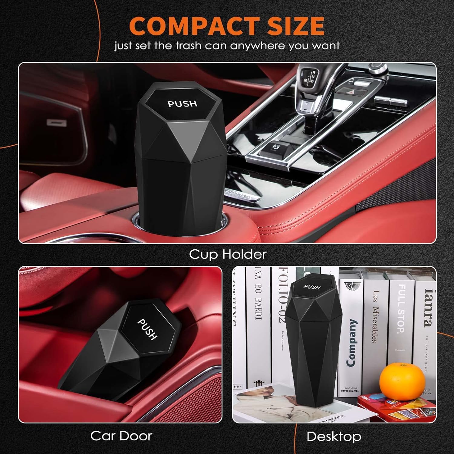HOTOR Car Trash Can with Lid - 2 Pack Leakproof Mini Garbage Bin with 30 Trash Bags | Essential Car Accessories for Interior Organizing | Multipurpose Storage for Vehicle, Home & Office | Perfect for Road Trips, Commuting & Workspace Organization