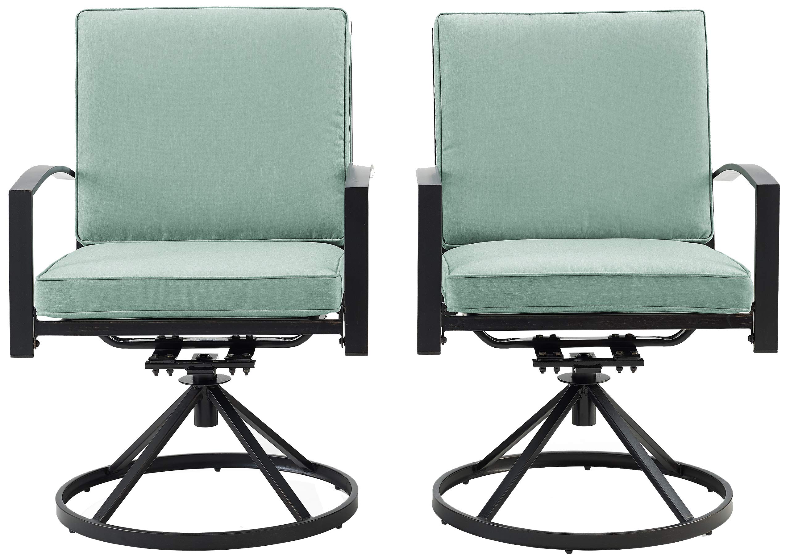 Crosley Furniture Kaplan 2-Piece Swivel Outdoor Chair Set - Oiled Bronze Patio Dining Chairs with Mist Cushions for Deck, Backyard, Garden & Poolside Relaxation