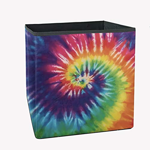 FUIBENG Rainbow Tie Dye Foldable Closet Organizers & Storage Cubes - Portable Collapsible Fabric Toy Box for Bedroom, Living Room, Playroom - Perfect for Kids' Toys, Blankets & Home Organization