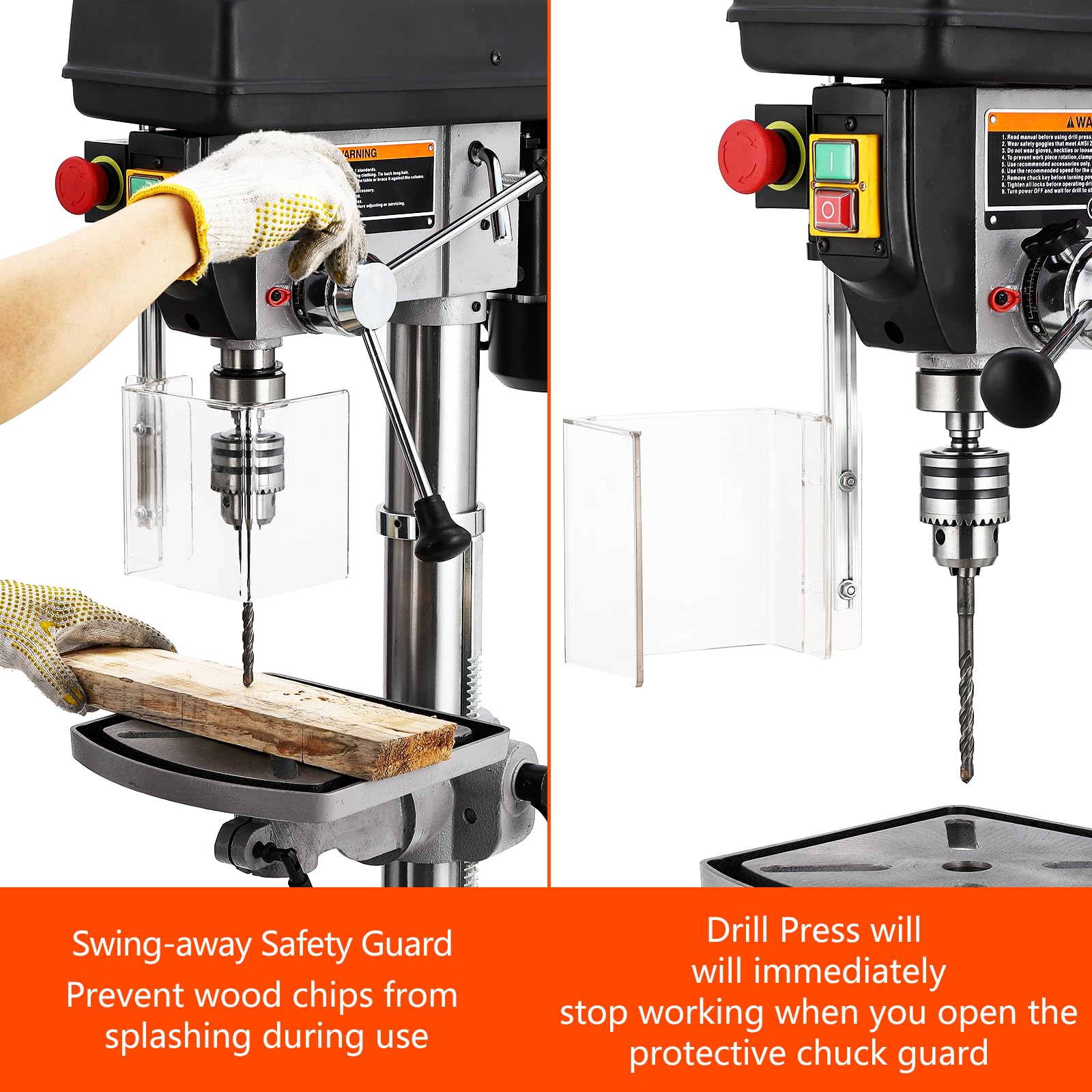 **GARVEE 15 Inch Floor Drill Press - 7.5 Amp 120V Heavy Duty Bench Drill Machine with Safety Guard for Woodworking & Metalworking Projects**