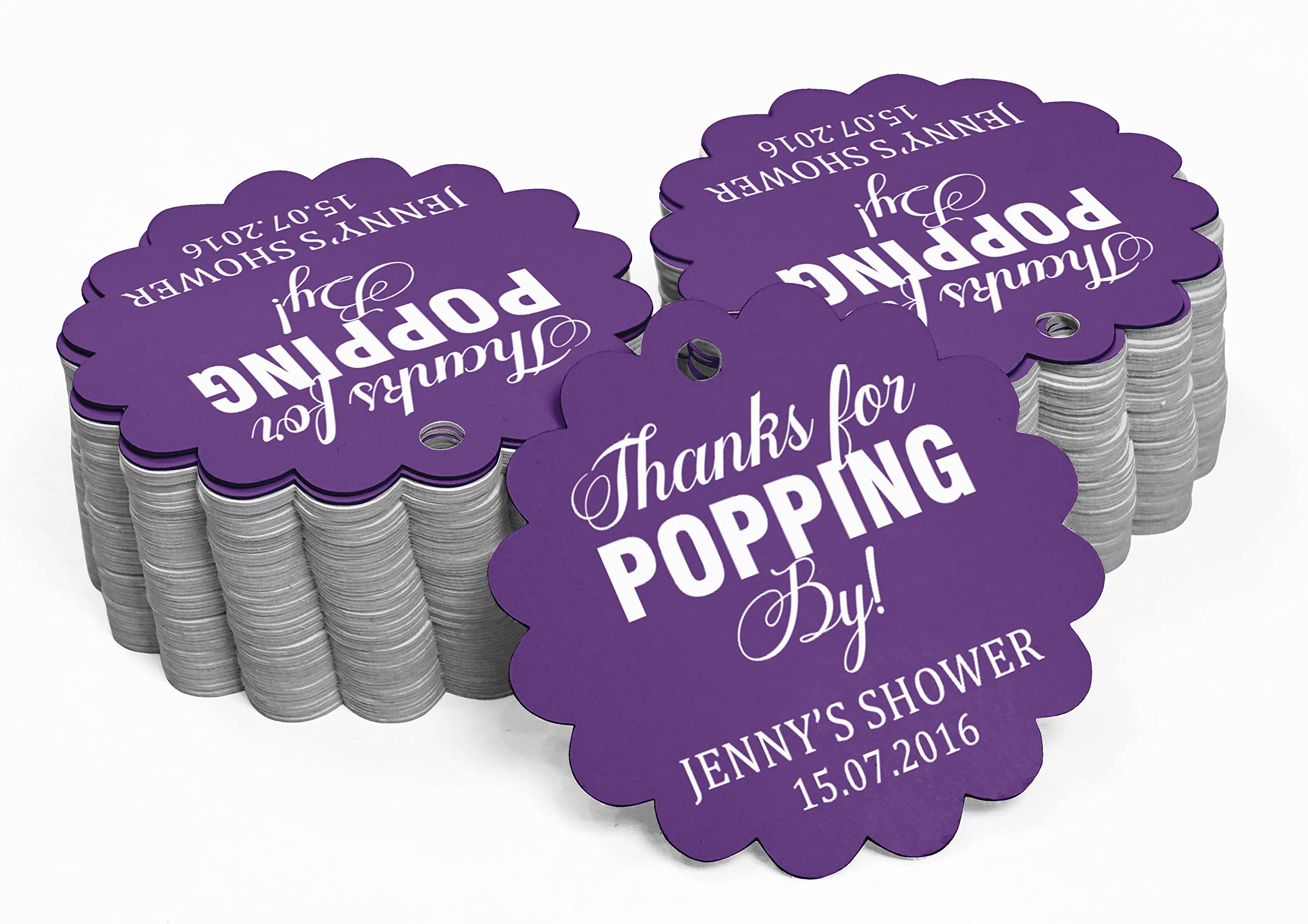 100 PCS Personalized Baby Shower Favor Tags - Custom Quote Thank You for Popping by Hang Tags - Perfect for Baby Shower Party Favors, Gender Reveal Gifts & Newborn Celebration Decorations