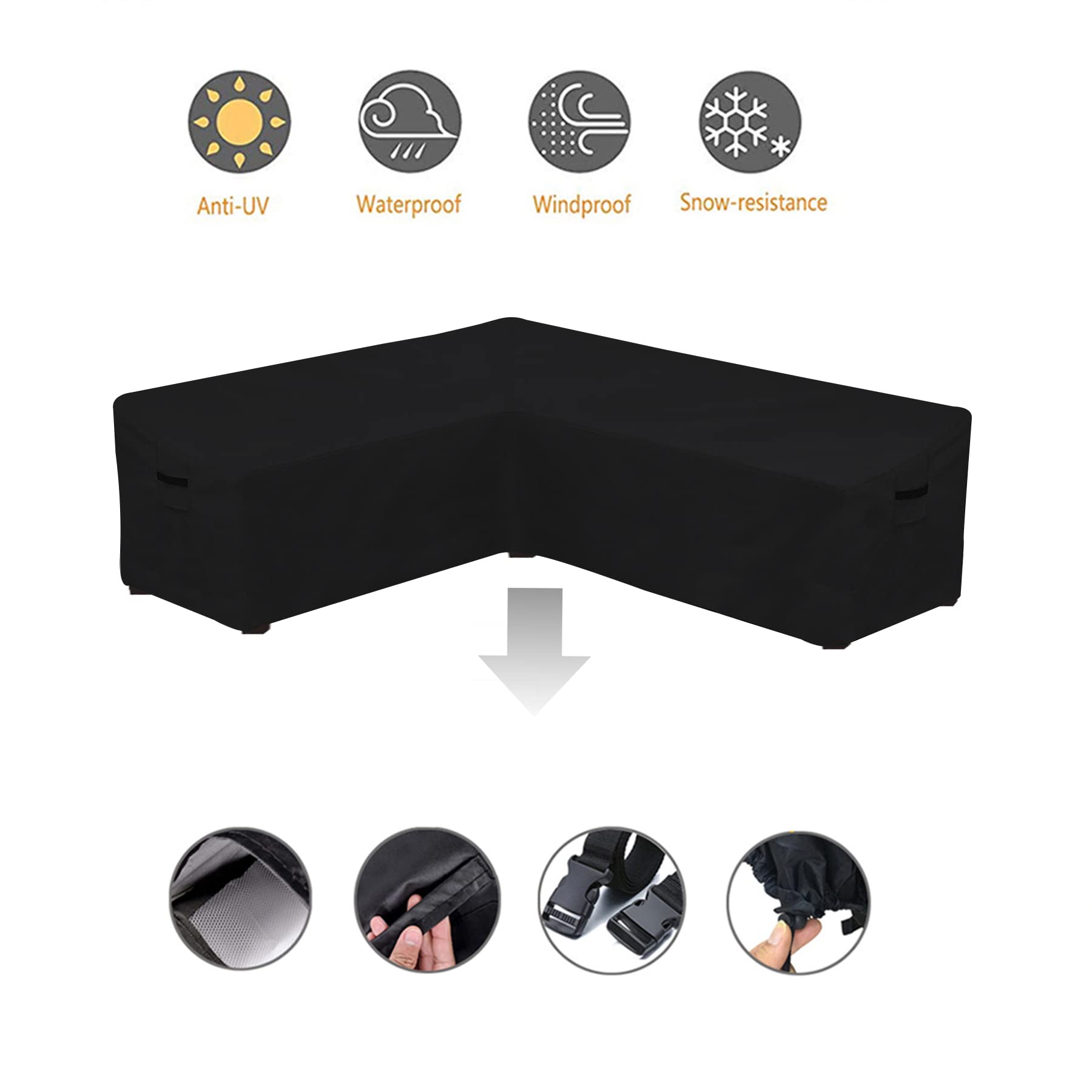 Waterproof Outdoor Furniture Covers for Patio Sectional Couch - V-Shaped Black Protector (85x34x30H Inches) - Perfect for Backyard, Garden & Poolside Furniture Protection