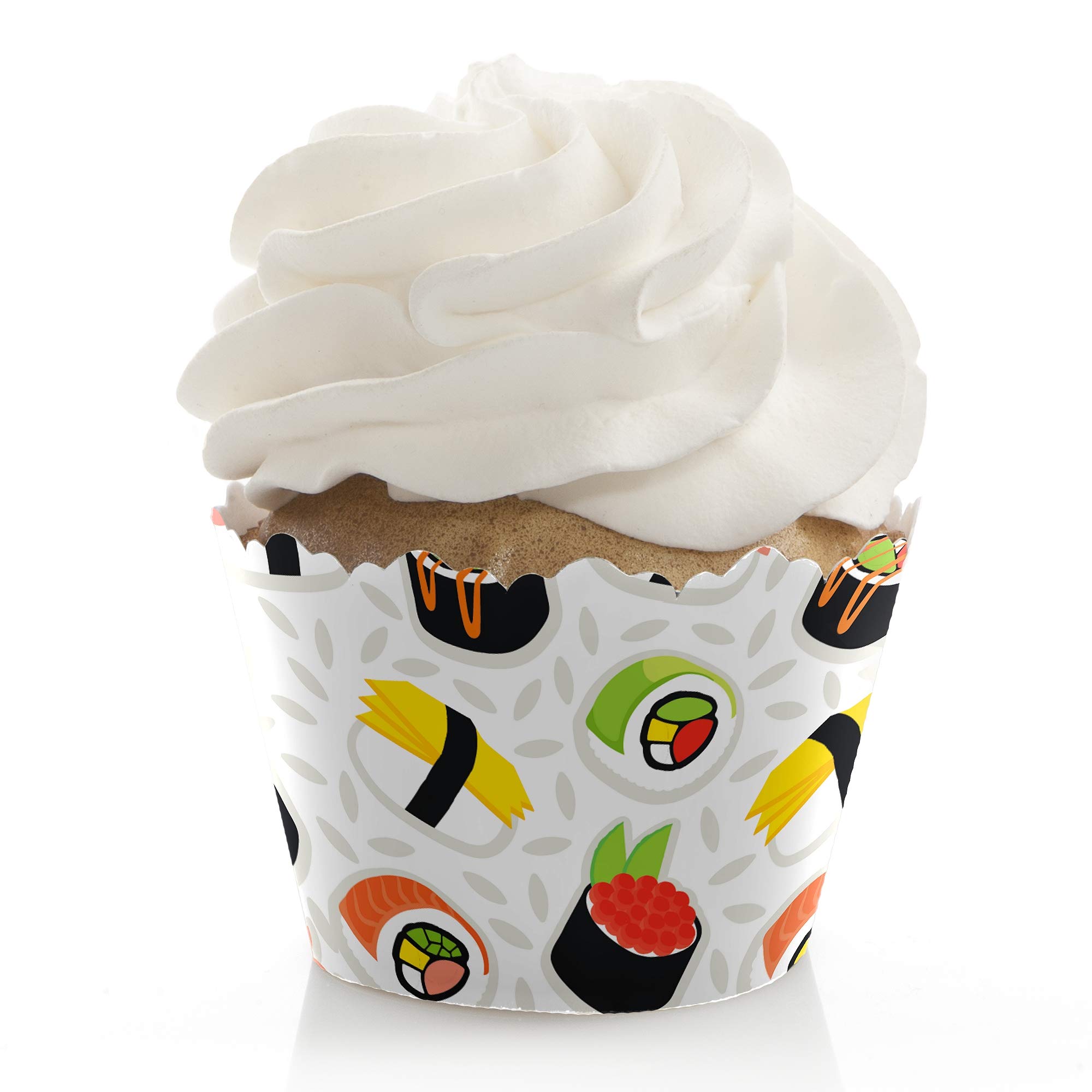 Big Dot of Happiness Let's Roll Sushi Japanese Party Decorations - 12-Piece Cupcake Wrappers Set for Birthday, Baby Shower & Themed Events