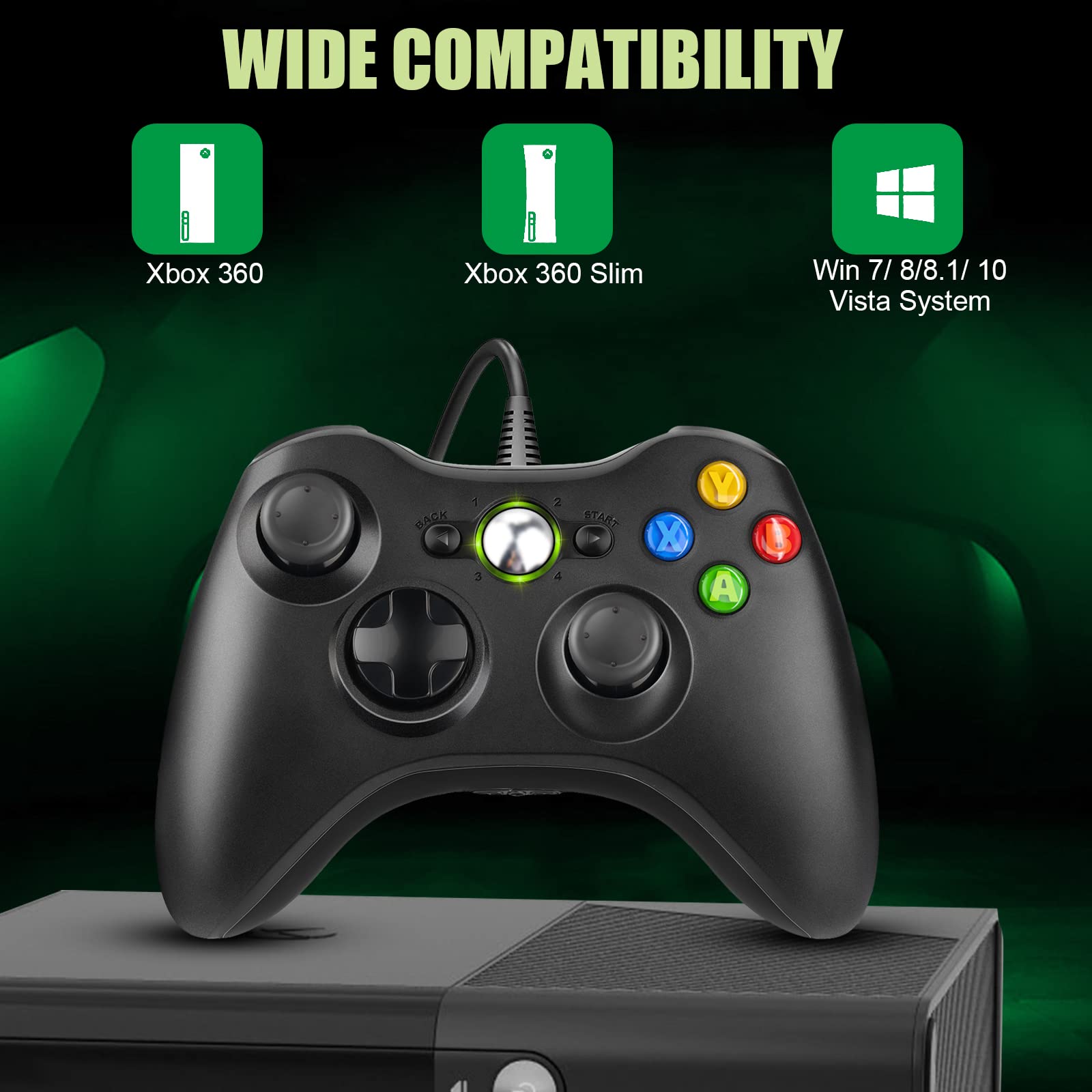 Xbox 360 & PC Wired USB Controller - Compatible with Windows 10/8/7/XP - Ergonomic Gamepad Joystick for Gaming, Streaming & Retro Gaming Sessions