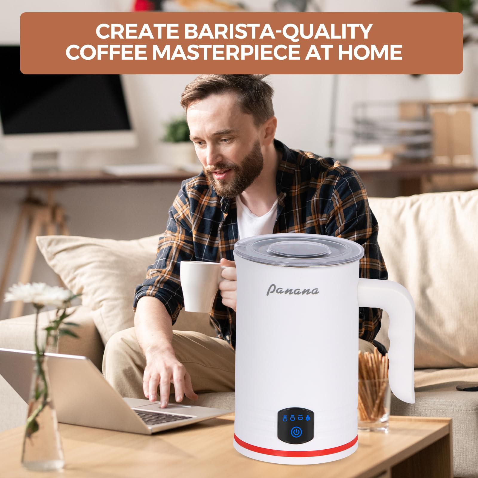 Electric Milk Frother 4-in-1 - 14.5oz/430ml Automatic Warm & Cold Foam Maker for Coffee, Latte, Cappuccino, Macchiato, Hot Chocolate - Perfect for Home Baristas & Coffee Lovers (White)