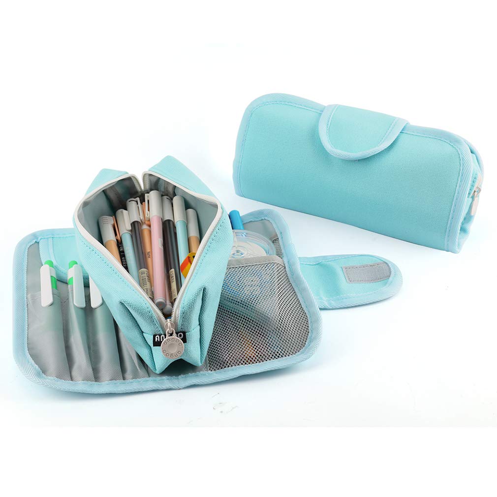 iSuperb Large Capacity Canvas Pencil Case - Removable Zipper Pouch for School, Office & Travel - Stationery Organizer, Makeup Bag for Women & Girls (Blue) - Perfect for Backpack, Laptop Bag & Daily Essentials Storage