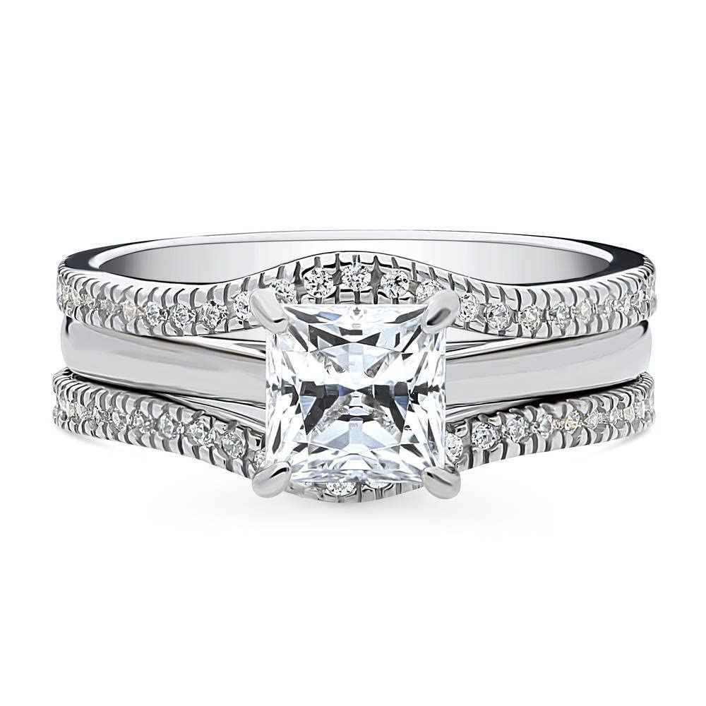 BERRICLE Sterling Silver Solitaire Wedding & Engagement Ring Set - 1.2 Carat Princess Cut Cubic Zirconia CZ Wishbone Ring for Women, Rhodium Plated, Size 4-10 - Perfect for Proposals, Anniversaries & Special Occasions