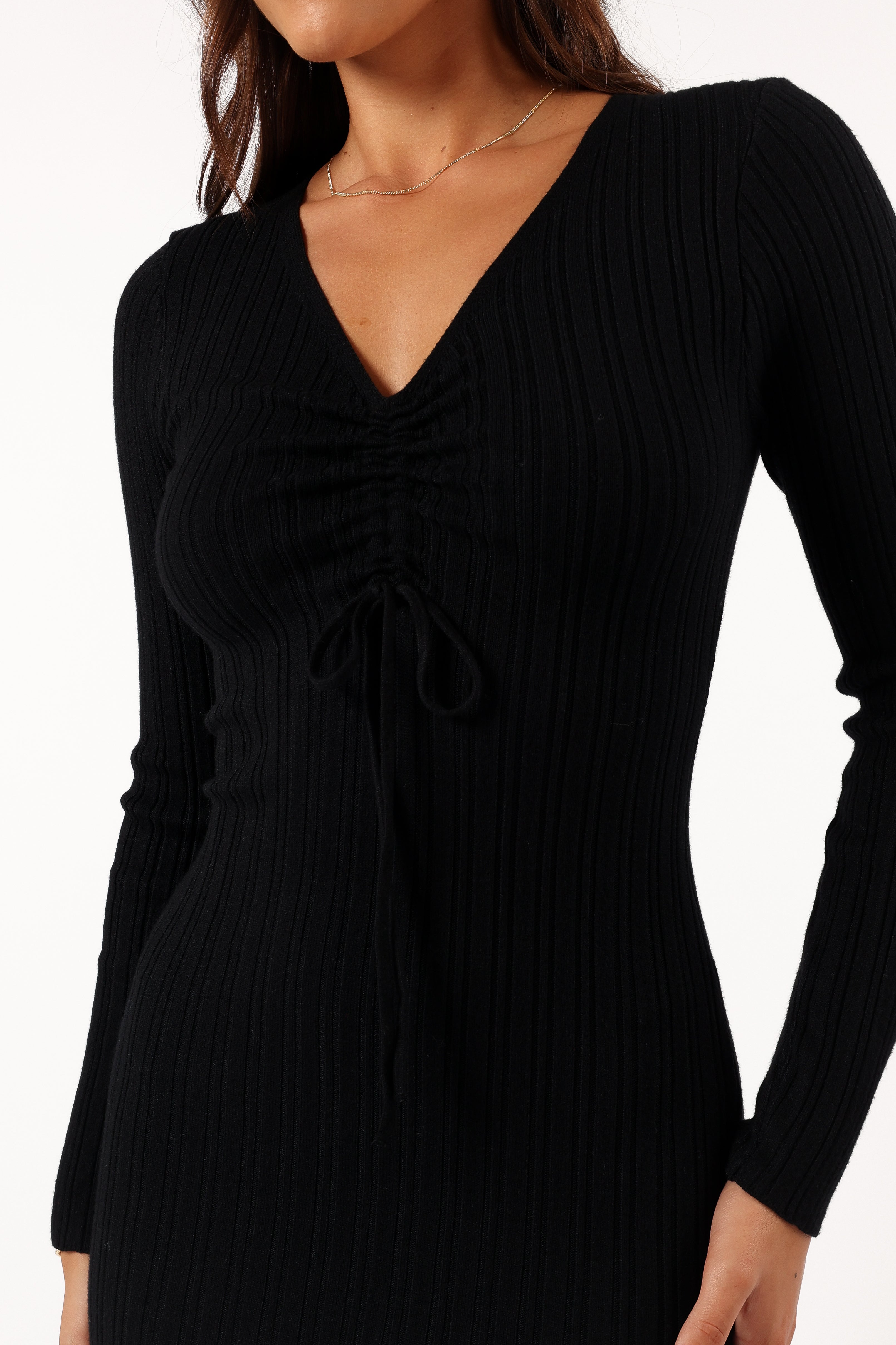 Elegant Black Long Sleeve Midi Dress for Women | Irene Style | Perfect for Office, Party & Fall Wedding Attire