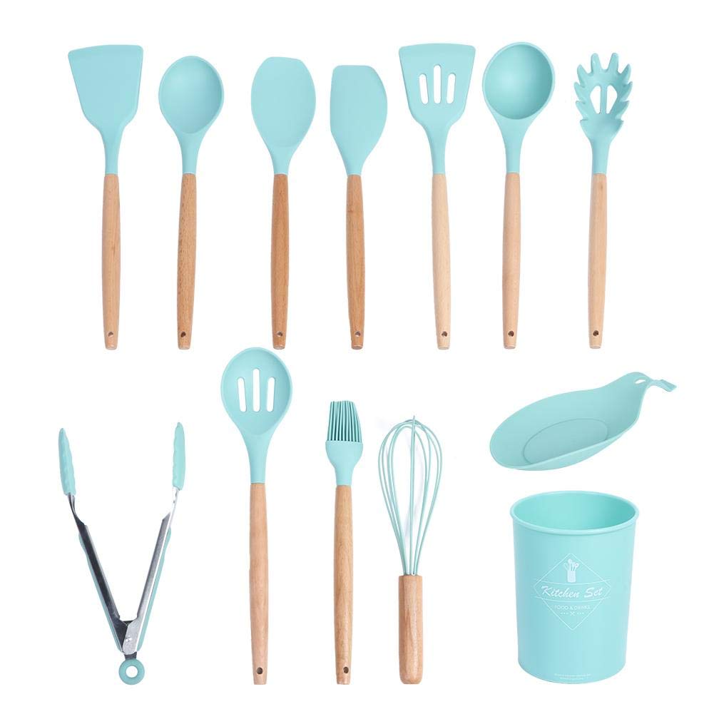 12Pcs Sky Blue Silicone Kitchen Utensil Set - Non-Stick, Heat Resistant Cooking Tools with Storage Container | Perfect for Baking, Cooking & Kitchen Organization