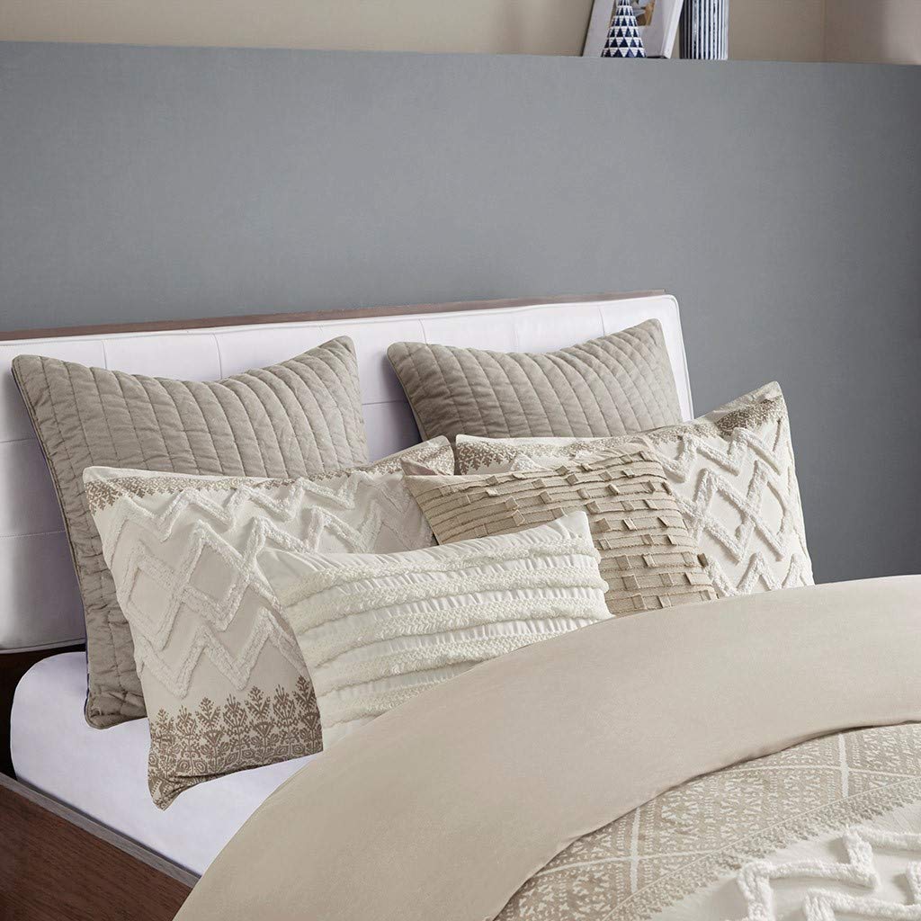 **INK+IVY Queen Comforter Set - Chic Chevron Chenille Tufting Boho Bedding, All-Season Lightweight Cotton Comforter with 2 Shams, Mila Taupe (3-Piece) - Perfect for Cozy Bedrooms & Boho Home Decor**