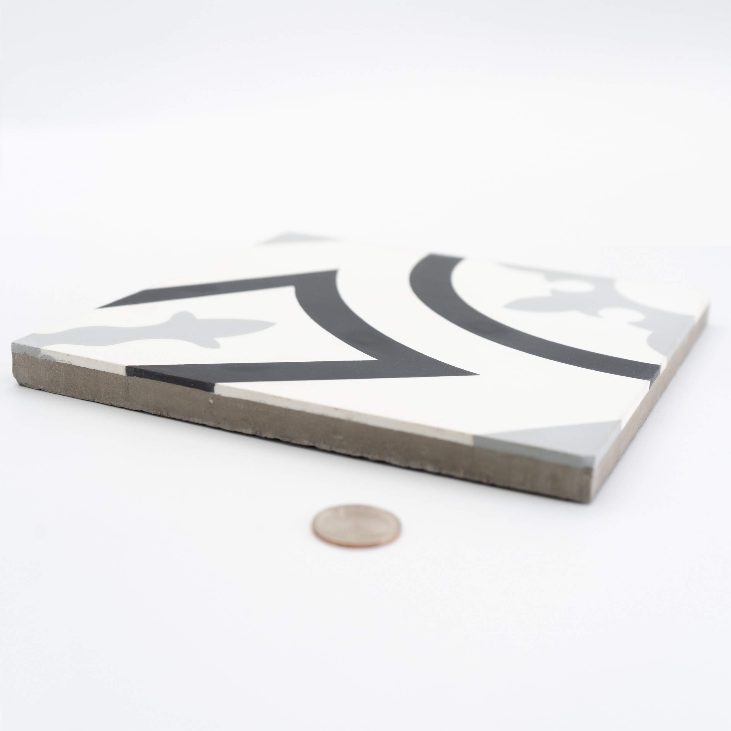 Handmade Moroccan Cement Tiles - Pack of 12 Black & Grey Mosaic Floor Tiles for Kitchen, Bathroom & Outdoor Patio Decor