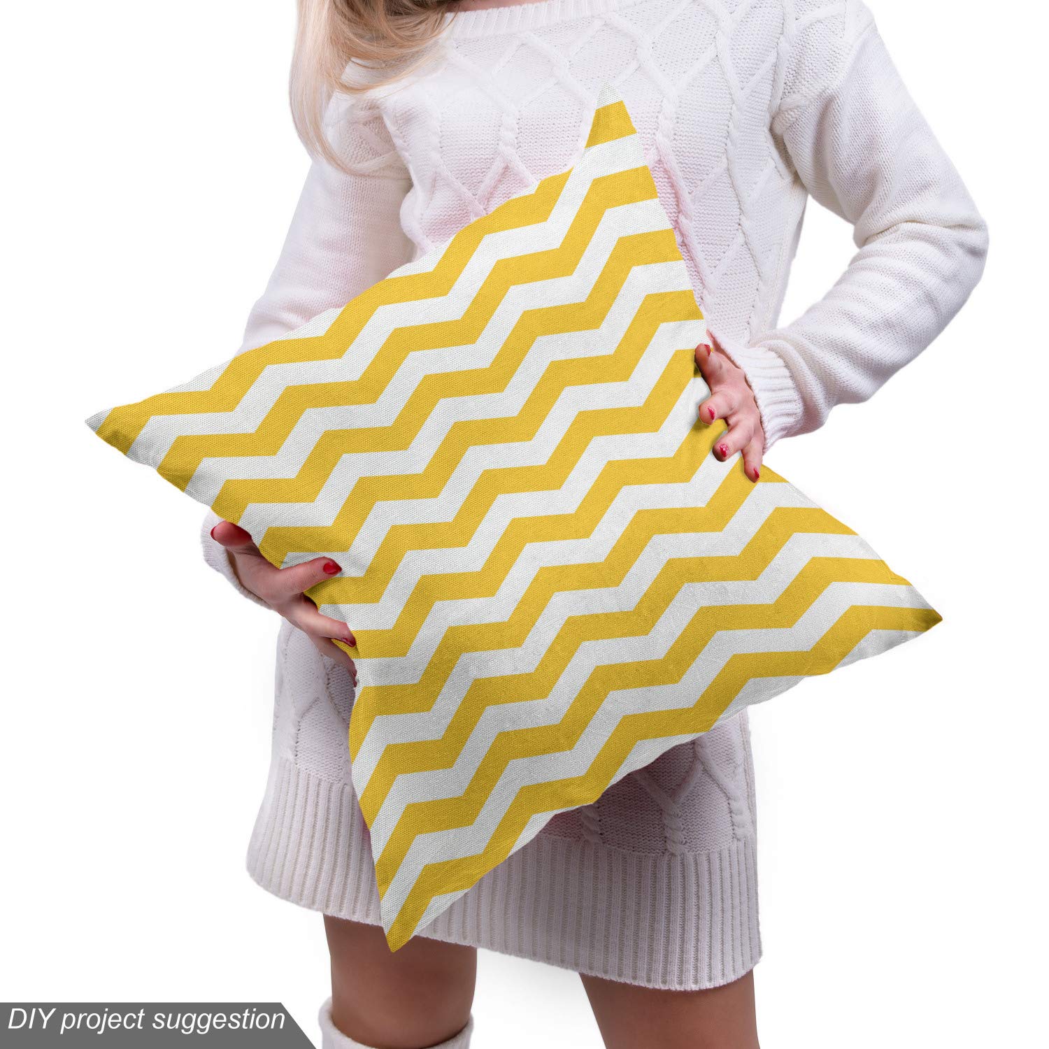 Ambesonne Yellow Chevron Fabric - Modern Zigzag Design for Upholstery & Home Decor | Summer Collection