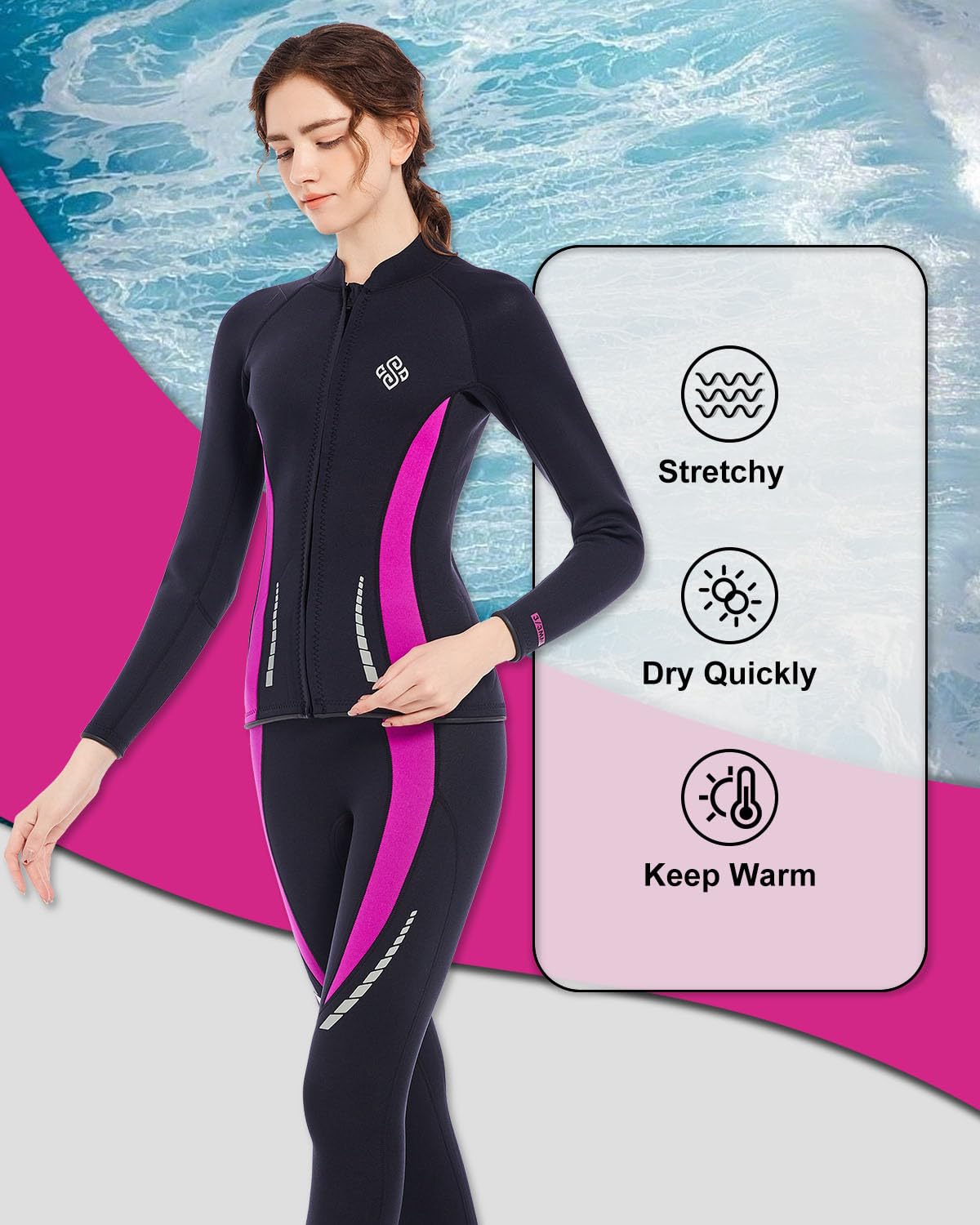 Seaskin Women's Wetsuit Top & Pants Set - Size M - Perfect for Surfing, Diving & Water Sports